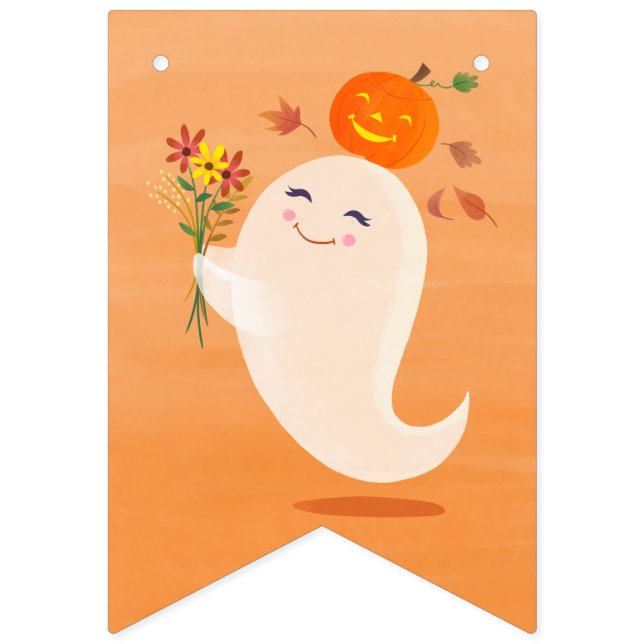Cute Halloween Ghost och Flowers Vimplar (Andra flaggan)