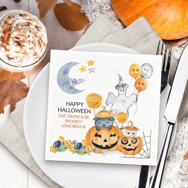 Cute Halloween Ghost och Jack o lantern Pumpkin Pappersservett (Cute kids halloween party napkins)