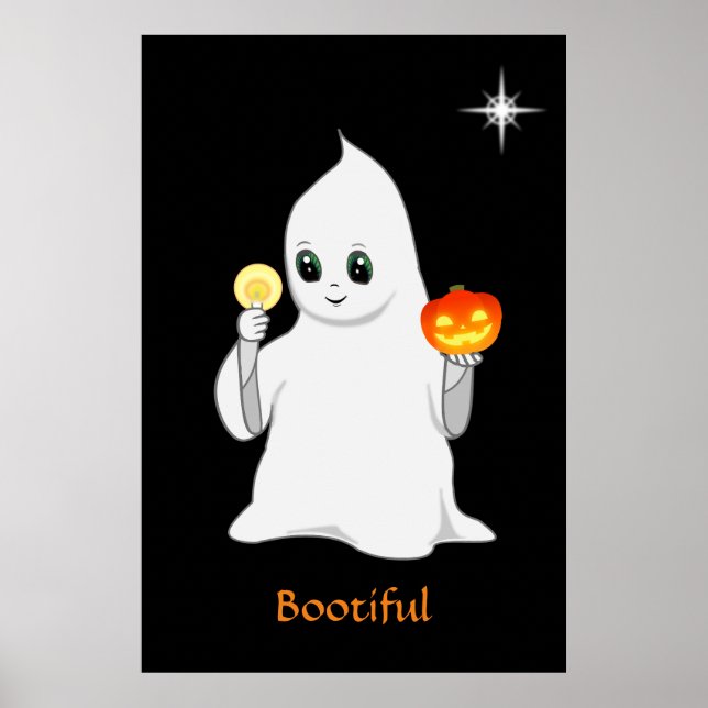 Cute Halloween Ghost och Pumpkin på Black Poster (Framsidan)