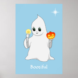 Cute Halloween Ghost och Pumpkin på Light Blue Poster