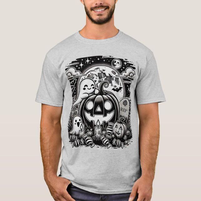 Cute Halloween Ghost och Pumpkin T-Shirt (Framsida)