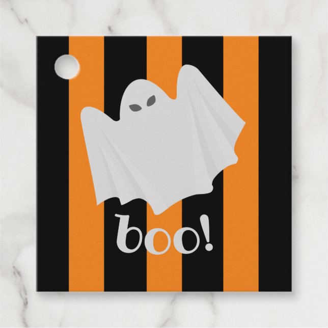 Cute Halloween Ghost Orange + Black Rand Party Gåvor Etiketter (Framsida)