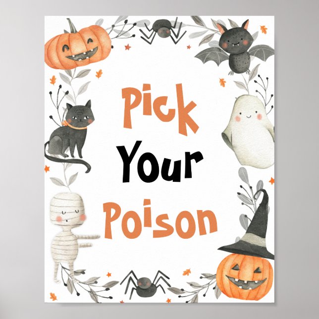 Cute Halloween Ghost-Plocka Din poison Drinks Sign Poster (Framsidan)