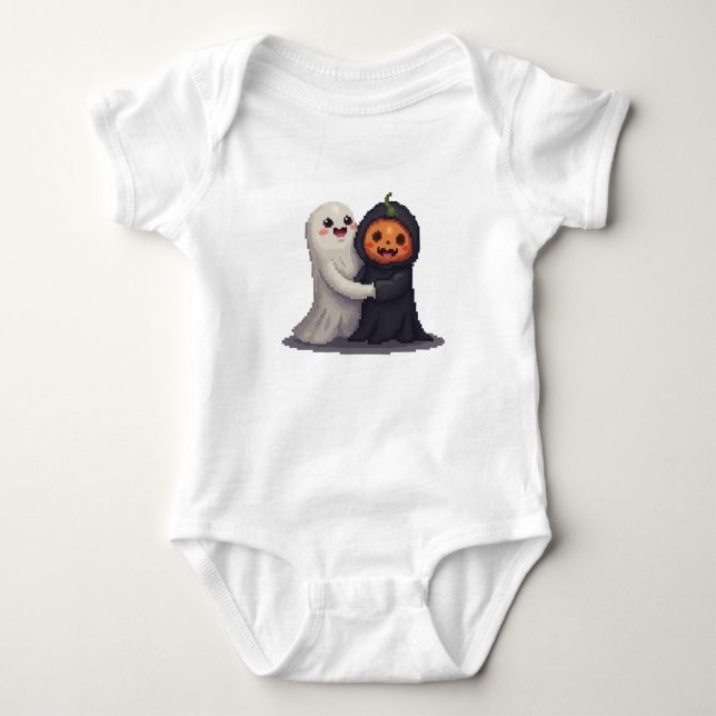 Cute Halloween Ghost & Pumkin Baby Bodykostym T Shirt (Framsida)