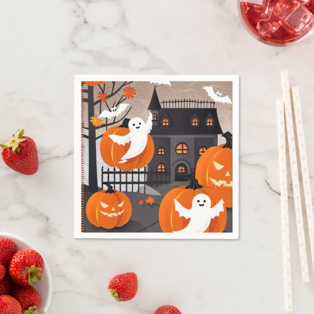 Cute Halloween Ghost & Pumpkin Party Decor Pappersservett (Insitu)