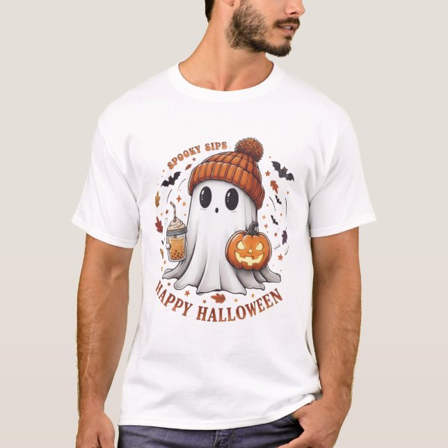 Cute Halloween Ghost & Pumpkin Shirt T Shirt (Framsida)