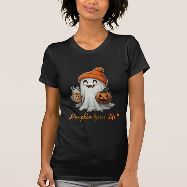 Cute Halloween Ghost Pumpkin Spice Latte T Shirt (Framsida)