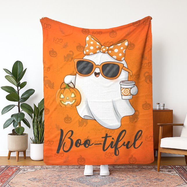 Cute Halloween Ghost Pumpkin Spice Personlig Fleecefilt (Skapare uppladdad)