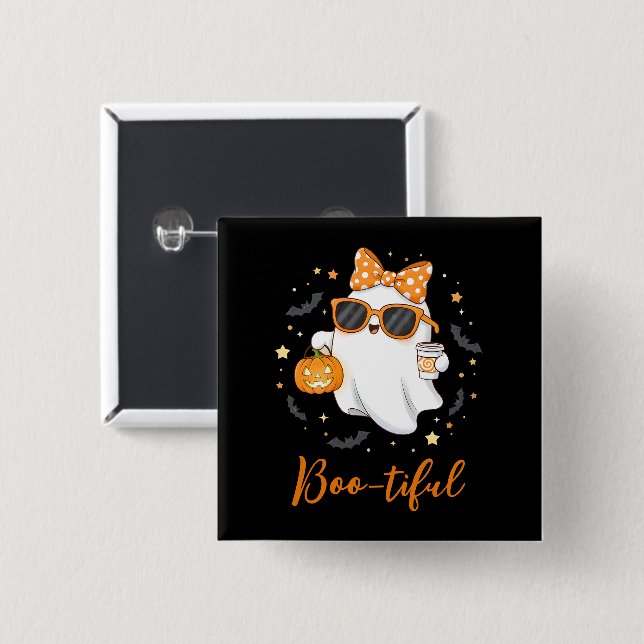 Cute Halloween Ghost Pumpkin Spice Personlig Knapp (Framsida & baksida)