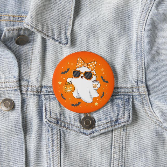 Cute Halloween Ghost Pumpkin Spice Personlig Knapp (In Situ)