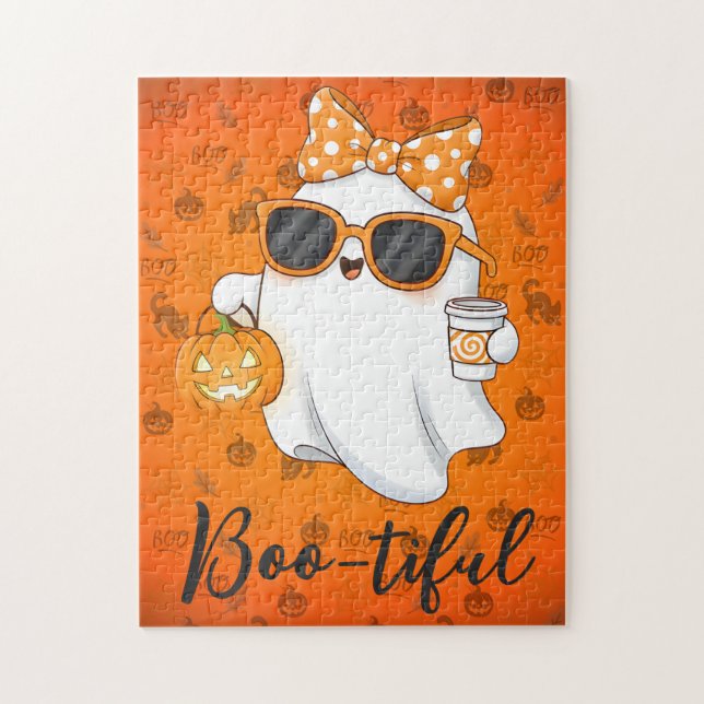 Cute Halloween Ghost Pumpkin Spice Personlig Pussel (Vertikal)