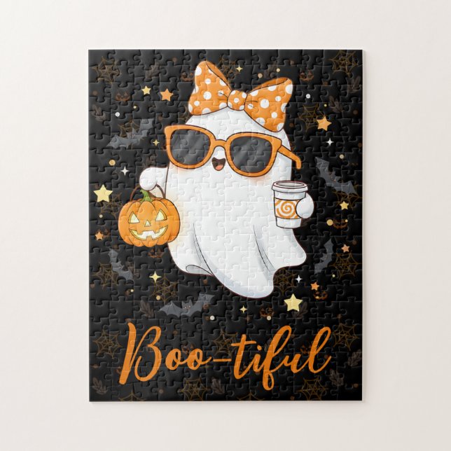 Cute Halloween Ghost Pumpkin Spice Personlig Pussel (Vertikal)