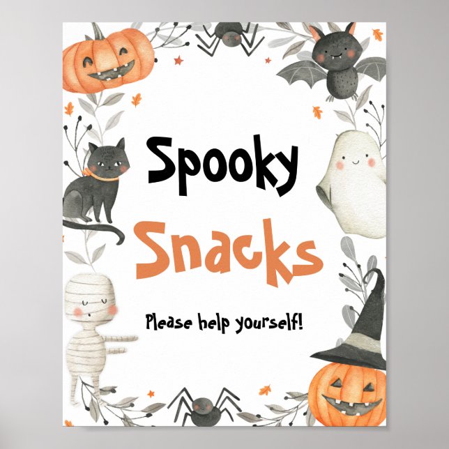 Cute Halloween Ghost Pumpkin Spooky Snacks-tecken Poster (Framsidan)