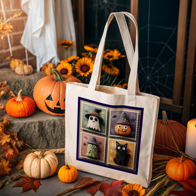 Cute Halloween Ghost, Pumpkin, Zombie & Cat Frimär Jumbo Tygkasse (Skapare uppladdad)