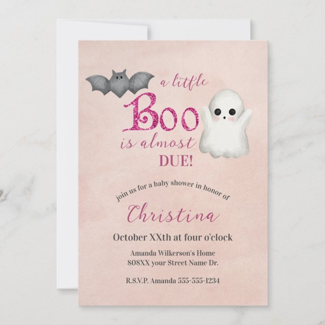 Cute Halloween Ghost Rosa Girl Baby Shower Inbjudningar (Framsida)