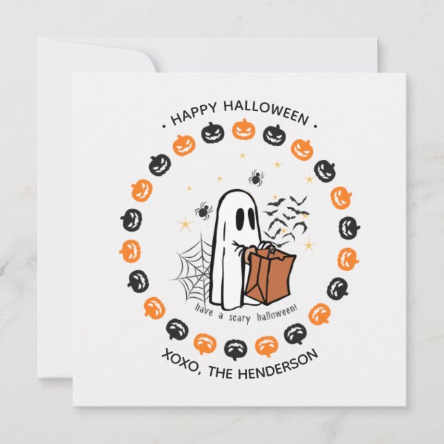 Cute Halloween Ghost Round Sticker Bus eller godis Inbjudningar (Framsida)