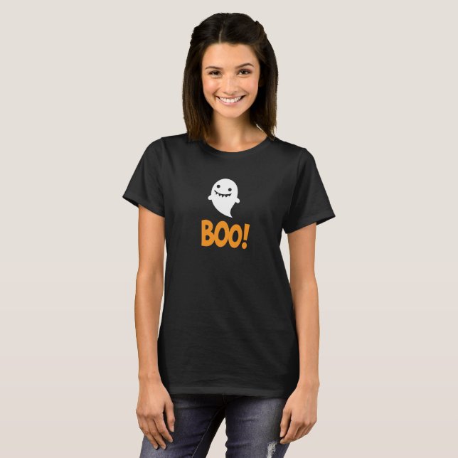 Cute Halloween Ghost säger Boo! T Shirt (Hel framsida)