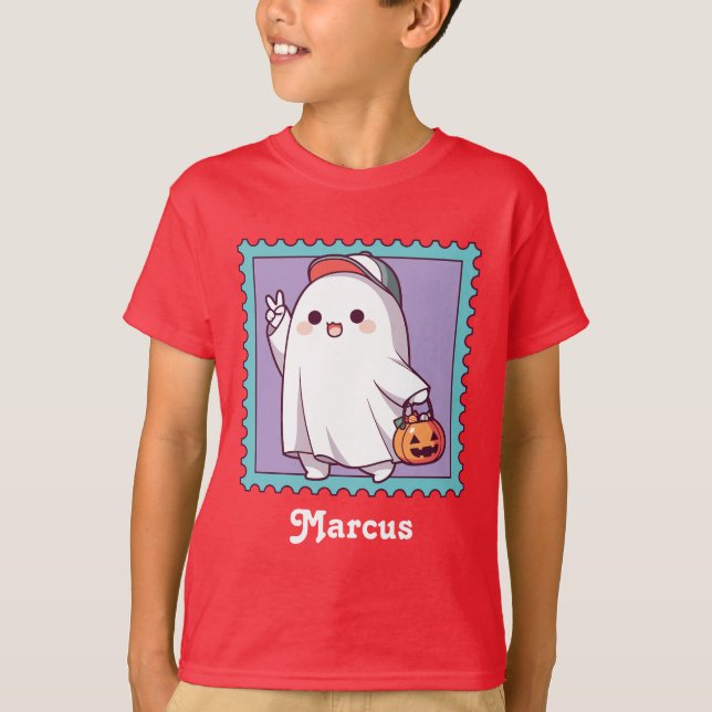 Cute Halloween Ghost School Kids Custom T Shirt (Framsida)