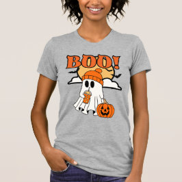 Cute Halloween Ghost Sipping på en ised Latte T Shirt