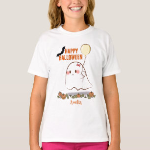 Cute Halloween Ghost som innehar en ballonflicka N T Shirt