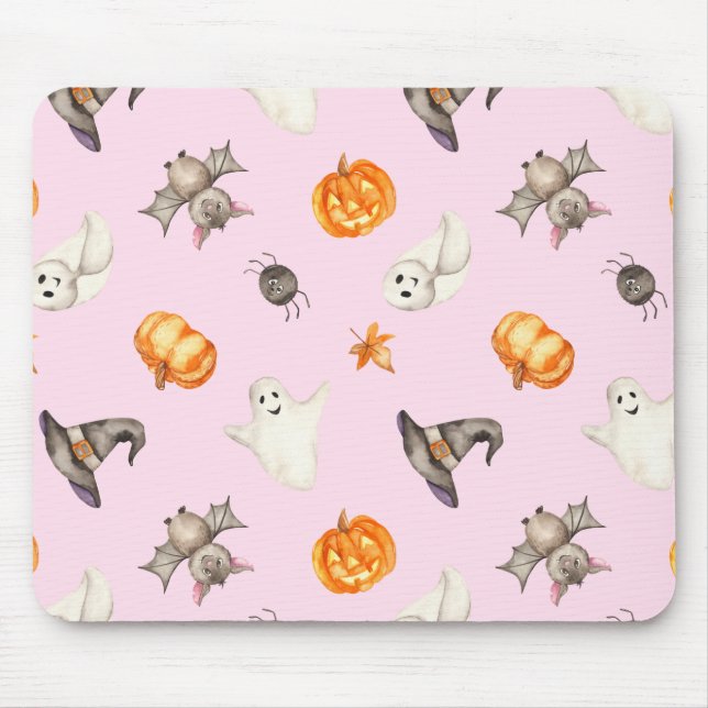 Cute Halloween Ghost Spider Hat Watercolor Mönster Musmatta (Framsidan)