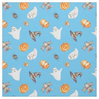 Cute Halloween Ghost Spider Hat Watercolor Mönster Tyg