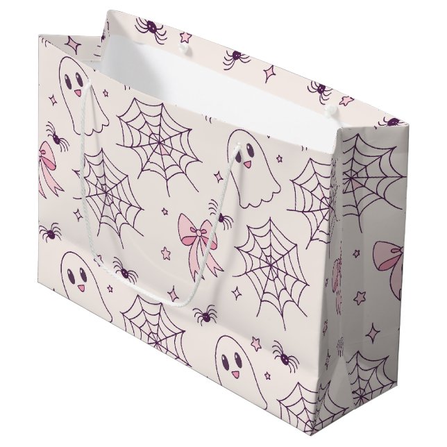 Cute Halloween Ghost & Spindelnät Mönster (Framsidan Vinklad)
