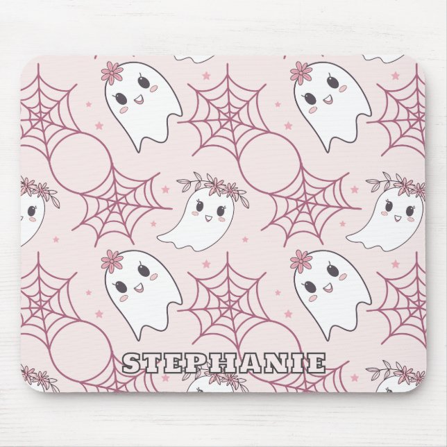 Cute Halloween Ghost & Spindelnät Mönster (2) Musmatta (Framsidan)
