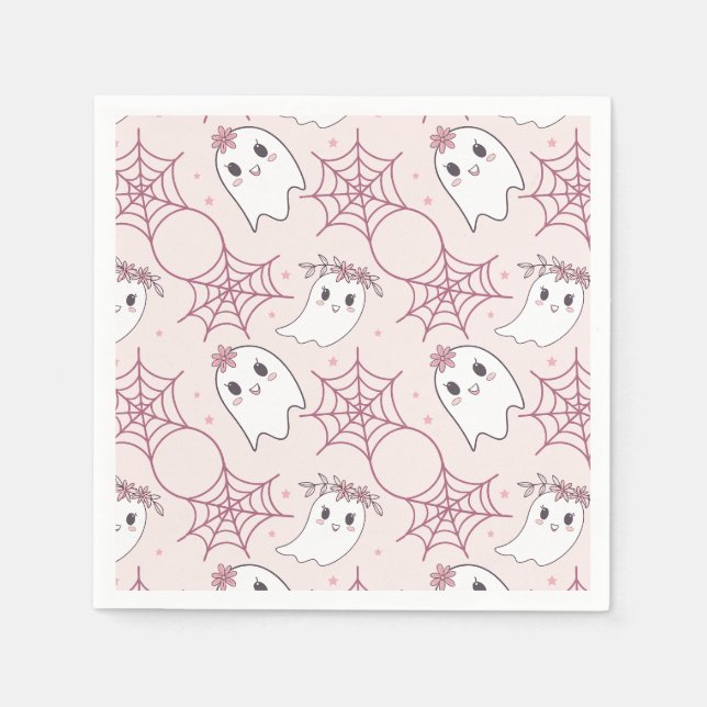 Cute Halloween Ghost & Spindelnät Mönster (2) Pappersservett (Framsidan)
