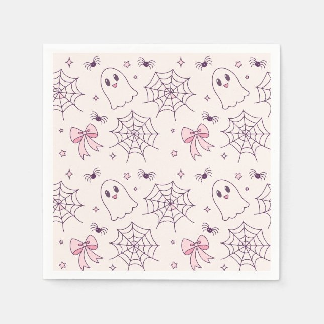 Cute Halloween Ghost & Spindelnät Mönster Pappersservett (Framsidan)