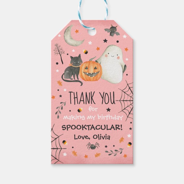 Cute Halloween Ghost Spooktacular Birthday Decor Presentetikett (Framsidan)
