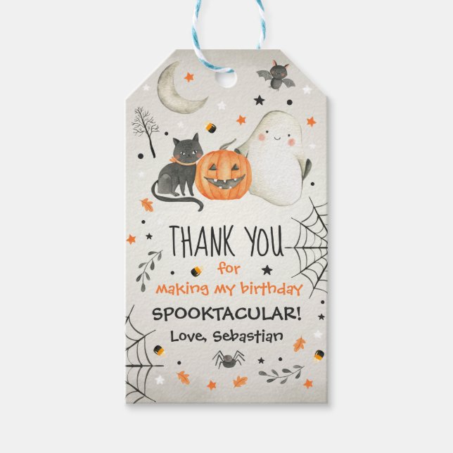 Cute Halloween Ghost Spooktacular Birthday Decor Presentetikett (Framsidan)
