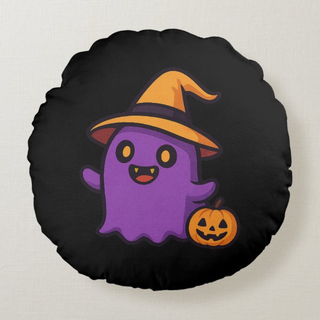 Cute Halloween Ghost Sticker Rund Kudde (Framsidan)