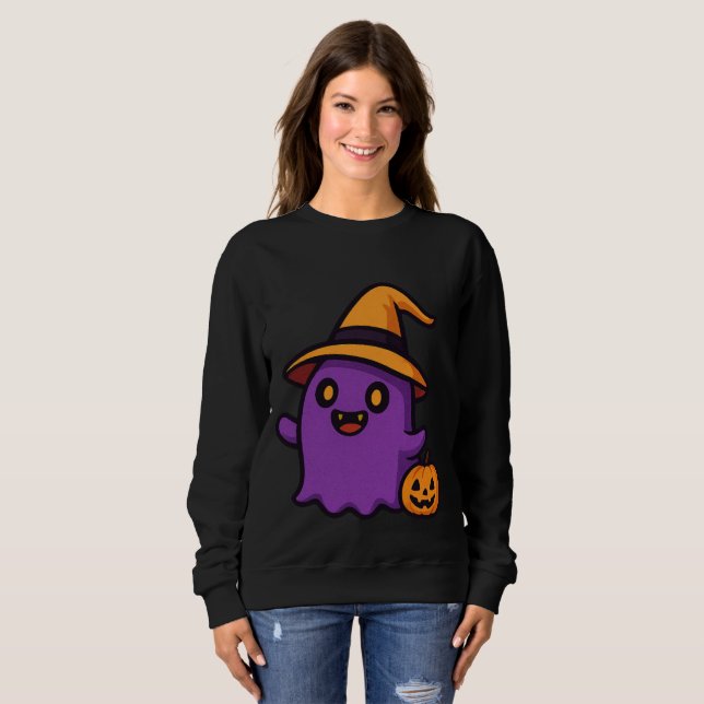 Cute Halloween Ghost Sticker T Shirt (Hel framsida)