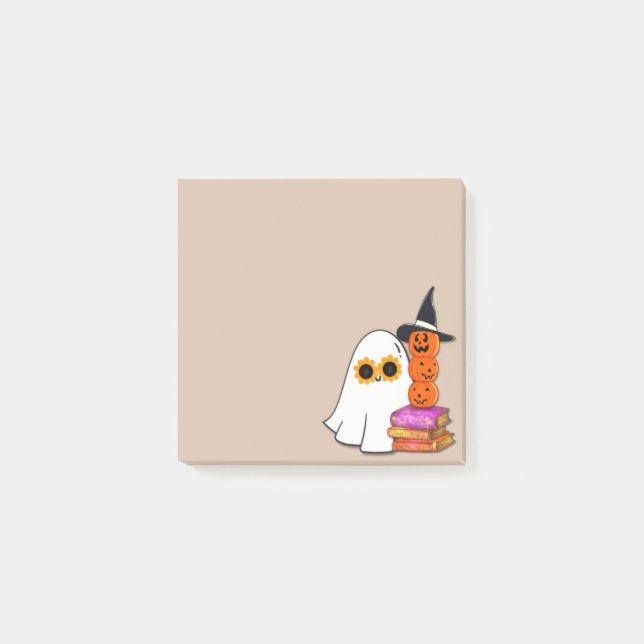 Cute Halloween Ghost - Sunglass, Pumpkin, Bokar Post-it Block (Framsida)