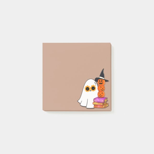 Cute Halloween Ghost - Sunglass, Pumpkin, Bokar Post-it Block (Framsida)