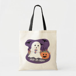 Cute Halloween Ghost Trick-or-Treat Tote Bag Tygkasse