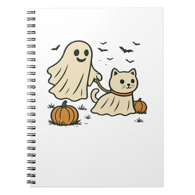 Cute Halloween Ghost Walking Ghost Cat Classic T-S Anteckningsbok (Framsidan)