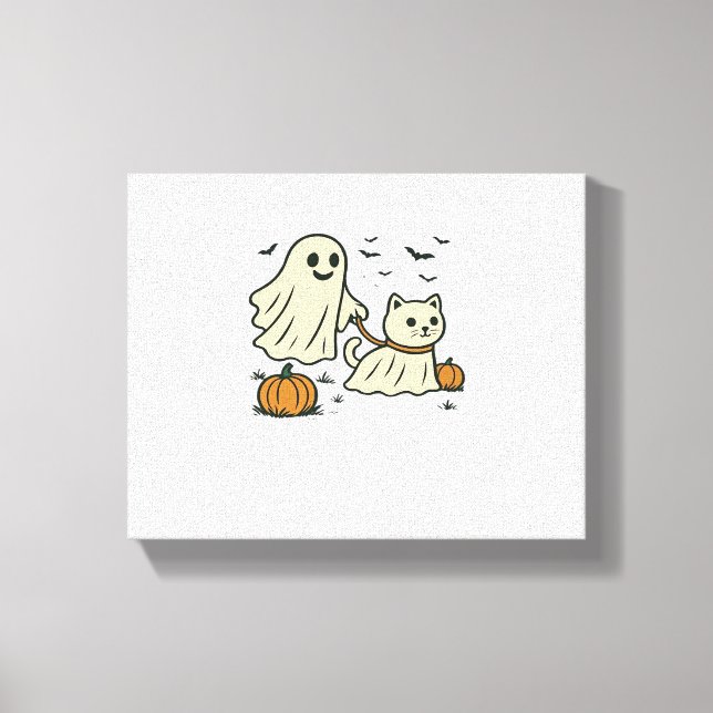 Cute Halloween Ghost Walking Ghost Cat Classic T-S Canvastryck (Framsida)
