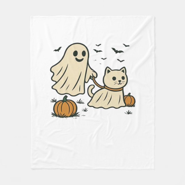 Cute Halloween Ghost Walking Ghost Cat Classic T-S Fleecefilt (Framsidan)