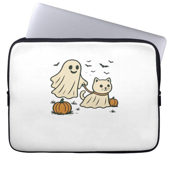 Cute Halloween Ghost Walking Ghost Cat Classic T-S Laptop Fodral (Framsidan)