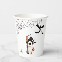 Cute Halloween Ghost Witch med Broom och Pumpkin