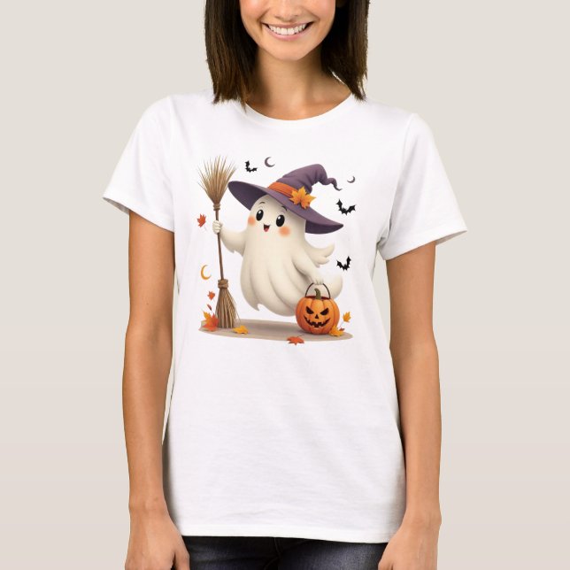 Cute Halloween Ghost Witch T-Shirt (Framsida)