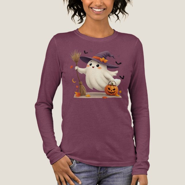 Cute Halloween Ghost Witch T-Shirt (Framsida)