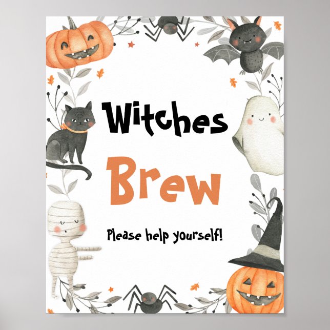 Cute Halloween Ghost Witches Brew Drinks Sign Poster (Framsidan)