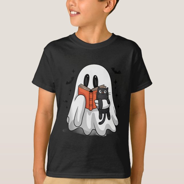 Cute Halloween GhostReading Bok Tanktop_1 T Shirt (Framsida)