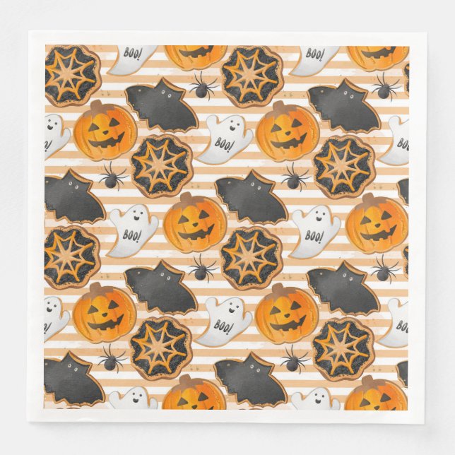 CUTE HALLOWEEN GHOSTS BATS SPIDER WEBS PUMPKINS PAPPERSSERVETT (Framsida)