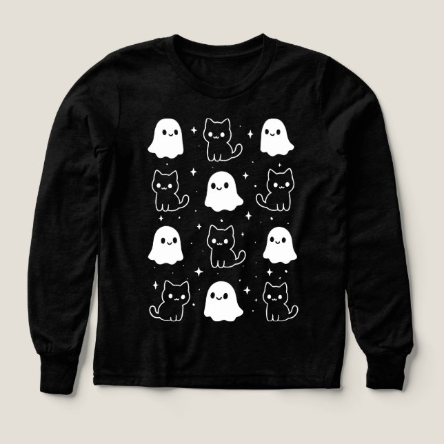 Cute Halloween Ghosts Kawaii Kitten T Shirt (Design framsida)