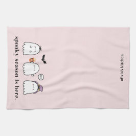 Cute Halloween Ghosts Spooky Season Boo Pink Kökshandduk