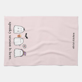 Cute Halloween Ghosts Spooky Season Pink Kökshandduk